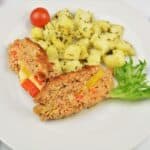 Basic Easy Meatloaf Recipe-Served on Plate With Boiled Potatoes