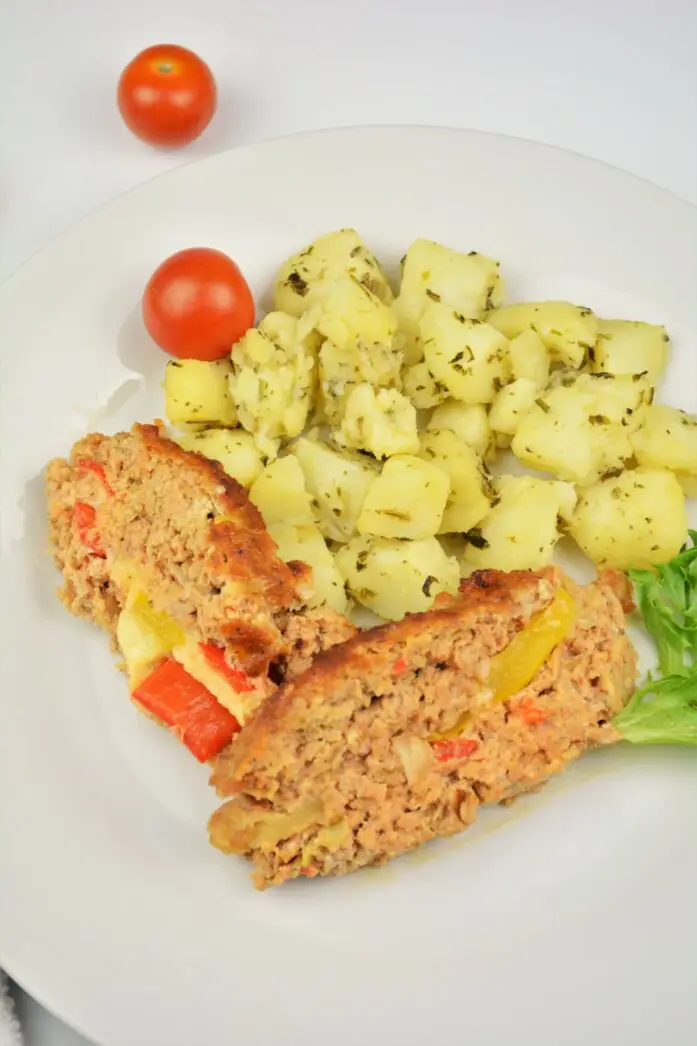 Basic Easy Meatloaf Recipe-Served on Plate With Boiled Potatoes