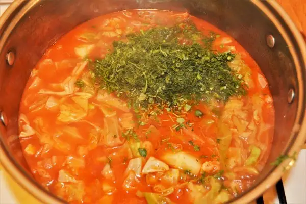 Beef and Cabbage Stew Recipe-Chopped Dill and Thyme in Cabbage Stew