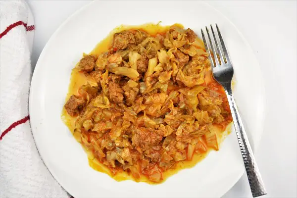 Beef and Cabbage Stew Recipe-Served on Plate