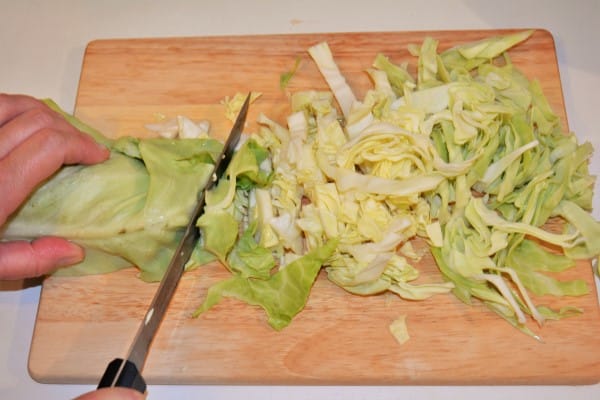 Beef and Cabbage Stew Recipe-Slicing the Sweetheart Cabbage