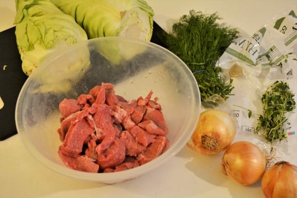 Beef and Cabbage Stew Recipe-Sweetheart Cabbage, Beef Cut, Onions, Dill and Thyme