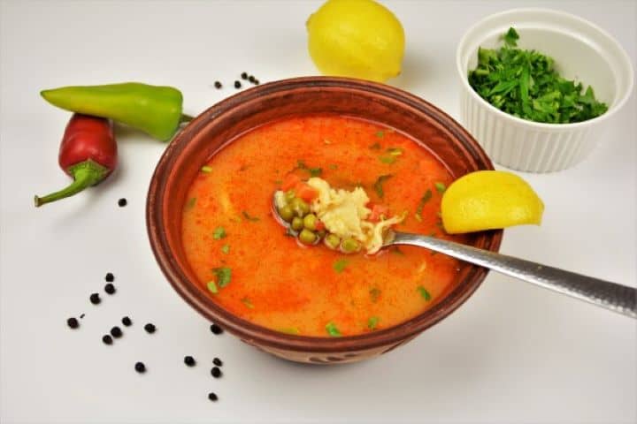 Hungarian Green Pea Soup Served in Bowl With Lemon Juice