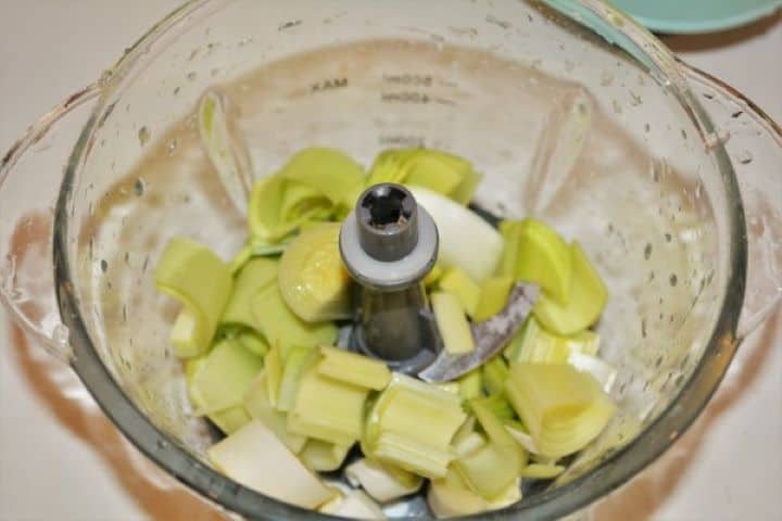 Coarsely Sliced Leek and Onion in the Electric Blender