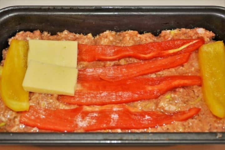 Peppers Strips on the Meat Paste