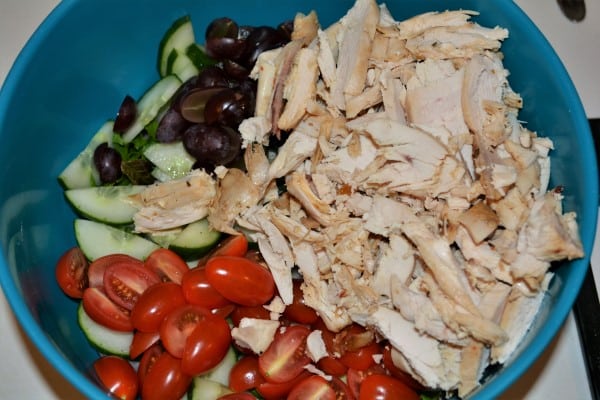 Best Homemade Chicken Salad Recipe - Sliced Fried Boneless Chicken Breast in the Bowl Over the Vegetables