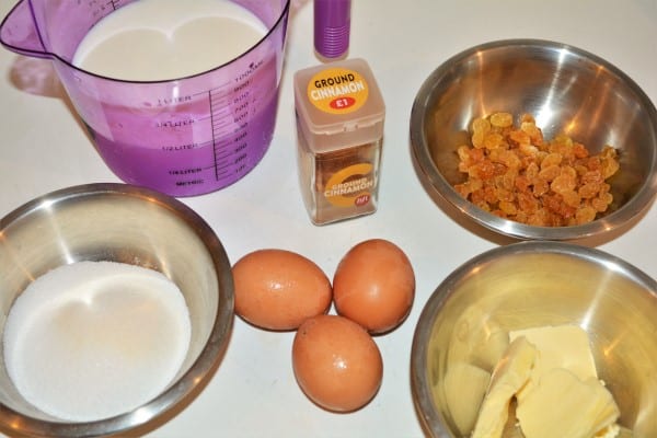 Best Simple Bread Pudding Recipe - Milk, Eggs, Butter, Sugar, Cinnamon and Raisins