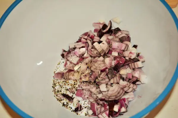 Best Simple Potato Salad Recipe-Seasoned Chopped Onions in the Bowl