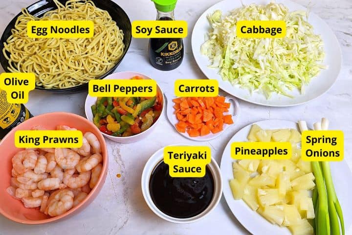King Prawn Noodle Recipe Ingredients on the Table