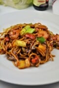 King Prawn Noodles Served on White Plate