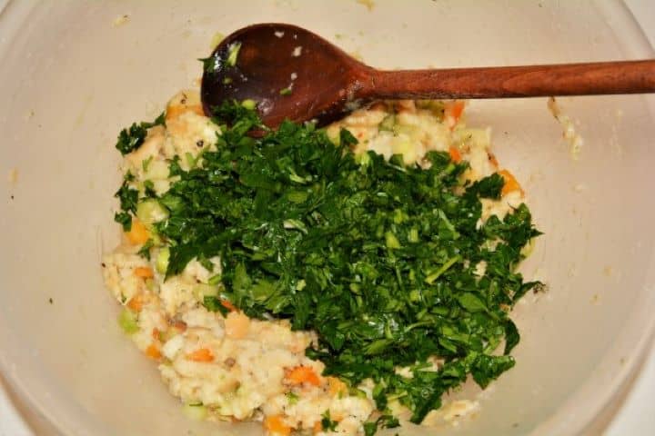 Baked Stuffed Whole Chicken Recipe-Chopped Parsley on the Chicken Stuffing Chopped Parsley on the Chicken Stuffing in the Bowl