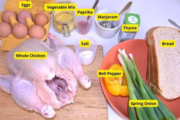 Baked Stuffed Whole Chicken Recipe-Ingredients Baked Stuffed Whole Chicken Recipe Ingredients on the Table