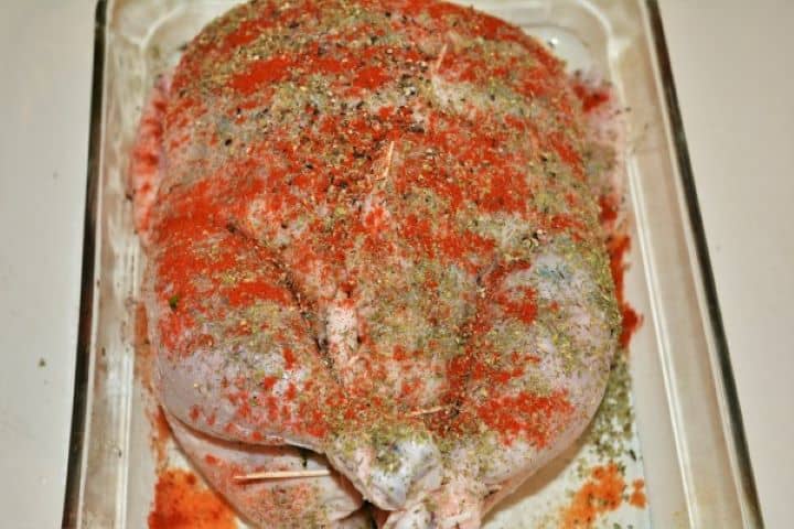 Baked Stuffed Whole Chicken Recipe-Seasoned Stuffed Chicken Seasoned Stuffed Raw Chicken in the Glass Tray