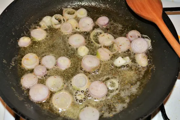 Best Turkey Tenderloin Recipe - Frying Sliced Shallots in the Pan