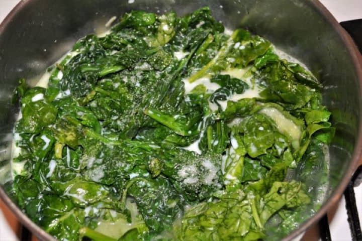 Boiling Spinach Leaves in the Pot