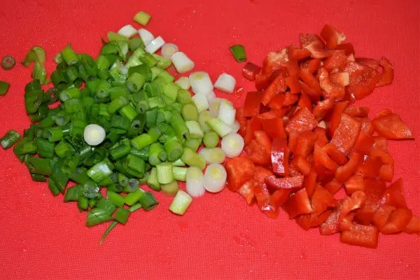 Simple Tuna And Pasta Salad Recipe - Chopped Spring Onions and Bell Pepper