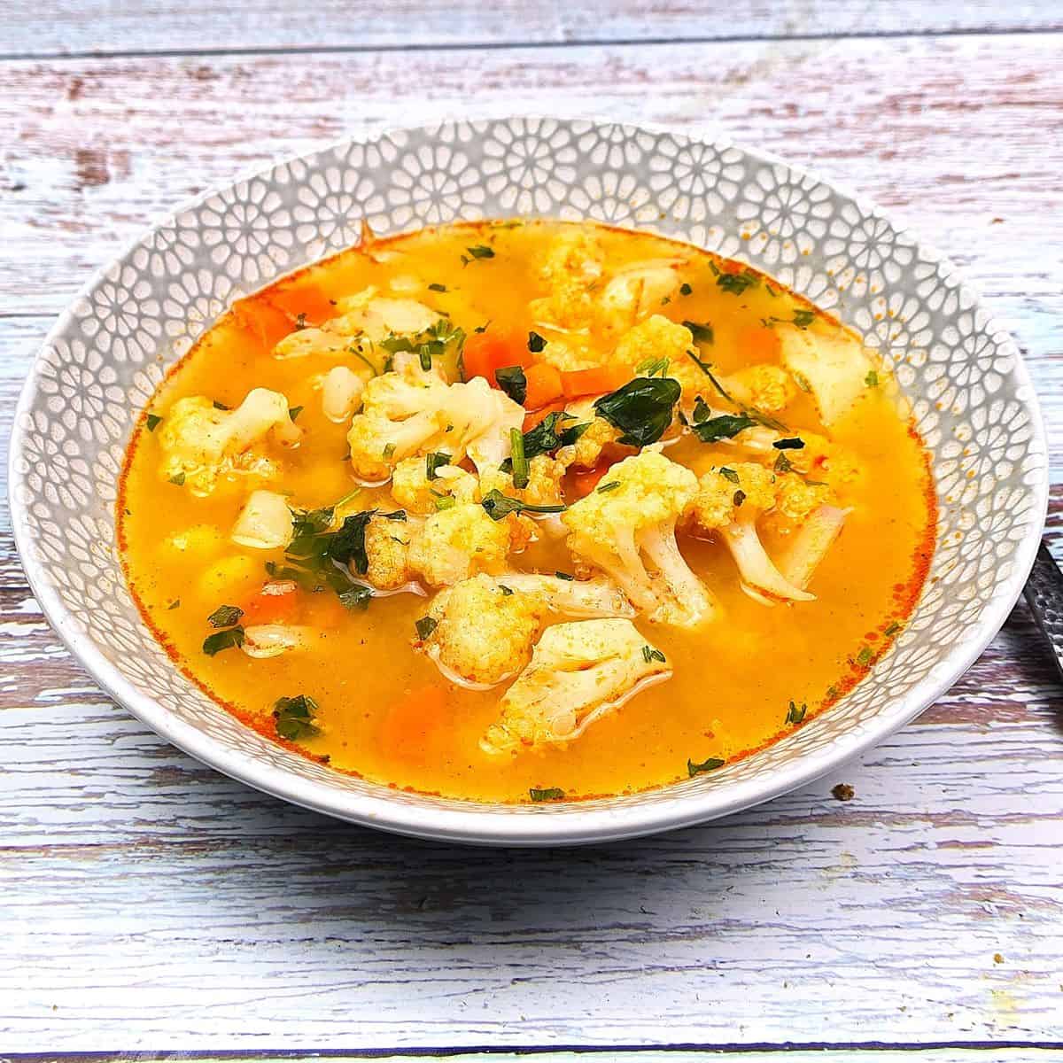 Authentic Transylvanian Cauliflower Soup Served in Bowl