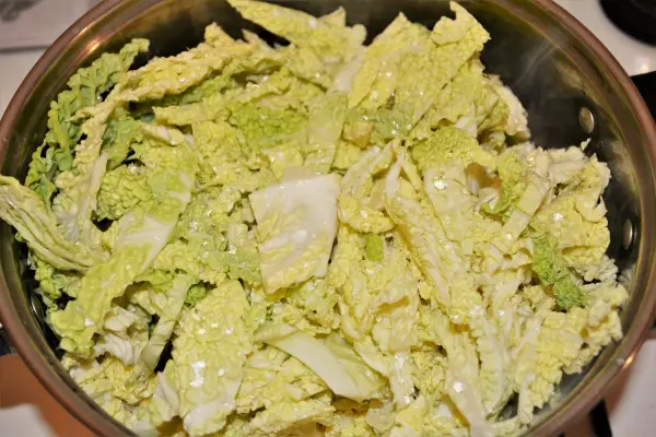 Best Sauteed Savoy Cabbage Recipe-Sliced Savoy Cabbage in the Pot 