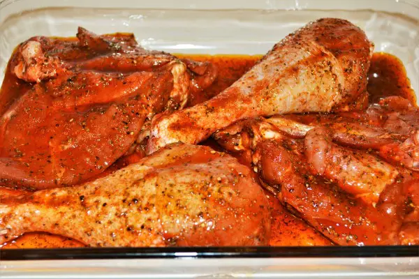 Oven Baked Turkey Legs Recipe-Marinated Turkey Drumsticks and Thighs in Baking Tray