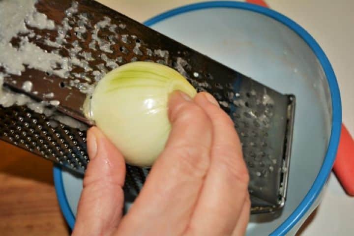 Grilled Eggplant Dip Recipe-Grating the Onion Grating the Onion on the Small Grater