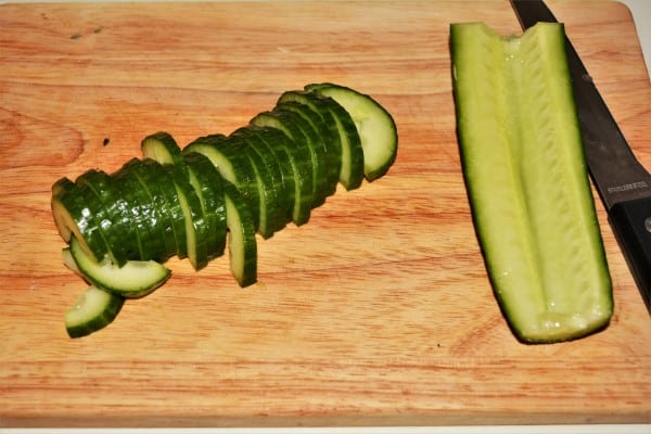 Best Leftover Turkey Salad Recipe-Slicing the Cucumber