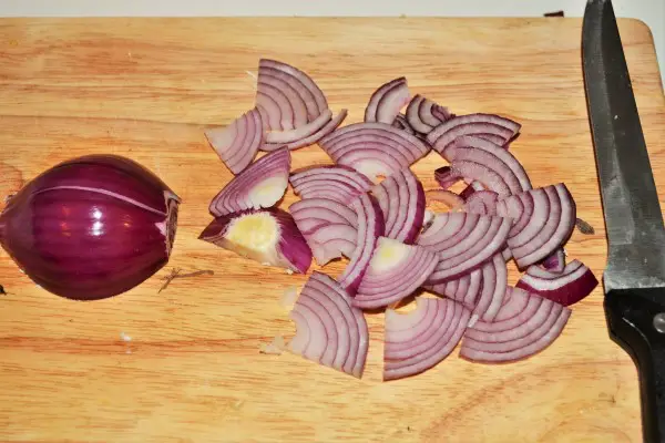 Best Leftover Turkey Salad Recipe-Slicing the Red Onion