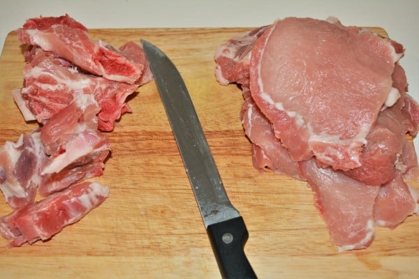 Creamy Pork Stew Recipe-Boning the Slices of Pork Chops