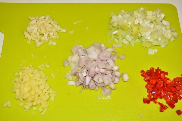 Easiest Teriyaki Chicken Recipe-Chopped Garlic, Kapia Pepper, Leek, Shallots and Ginger