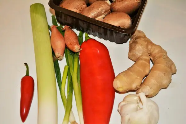 Easiest Teriyaki Chicken Recipe-Mushrooms, Garlic, Kapia Pepper, Spring Onion, Leek, Shallots, Chilli Pepper and Ginger