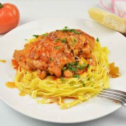 Best Chicken Casserole Recipe-Served on Plate With Tagliatelle
