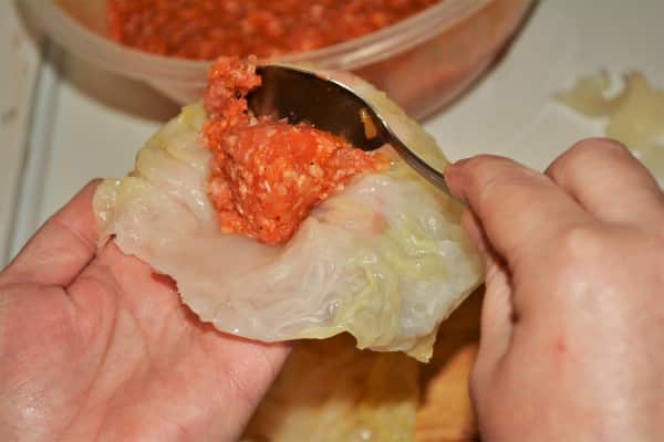Best Hungarian Stuffed Cabbage Rolls Recipe-Stuffing Cabbage Leaves First Step