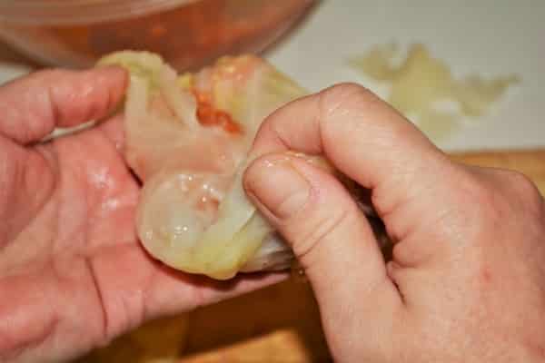 Best Hungarian Stuffed Cabbage Rolls Recipe-Stuffing Cabbage Leaves Second Step