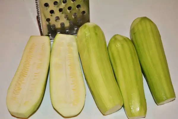 Grated Summer Squash Stew Recipe-Peeled Summer Squash Cut in Two