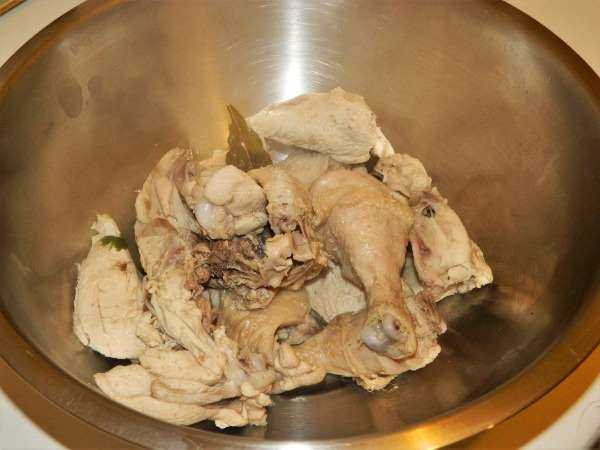 Greek Lemon Chicken Soup Recipe-Boiled Chicken Meat in a Bowl