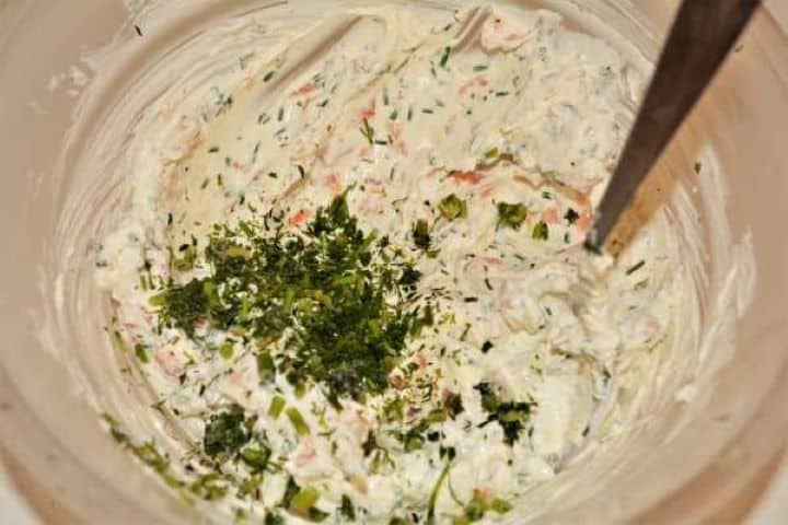 Best Smoked Salmon Cream Cheese Recipe-Seasoning the Spread With Chopped Dill Seasoning the Salmon Spread With Chopped Dill