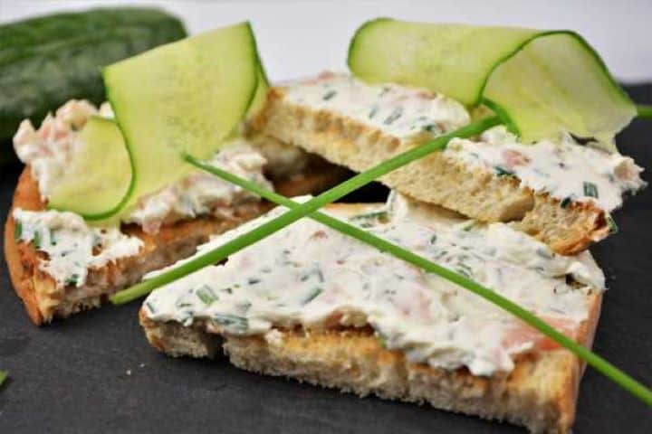 Smoked Salmon Cream Cheese Served on Toast With Cucumber