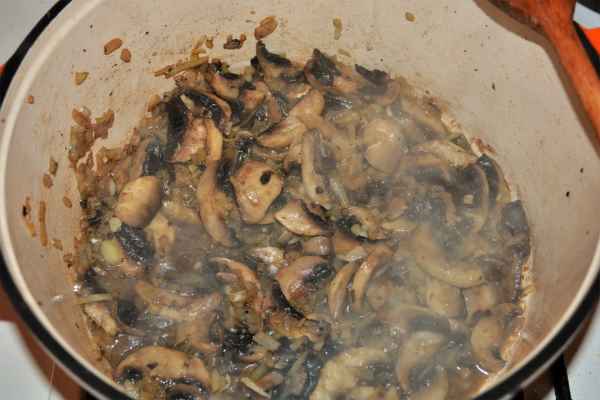 Best Homemade Beef Stroganoff Recipe-Sautéed Mushrooms and Onions in the Pot