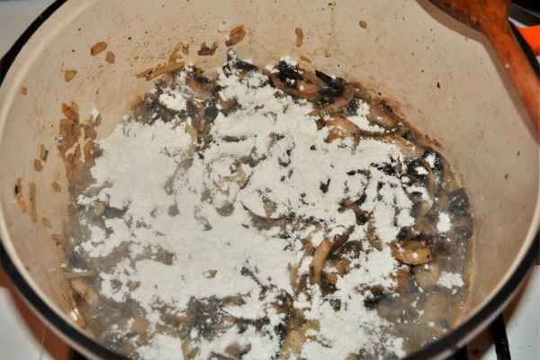 Best Homemade Beef Stroganoff Recipe-Sprinkled Flour Over the Mushrooms