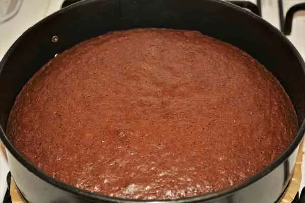Easy Black Forest Cake Recipe-Baked Sponge Cake in the Baking Tray