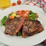 Easy Pan-Fried Steak Recipe-Served on Plate With Summer Salad