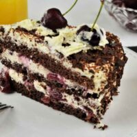 Easy Black Forest Cake Recipe-Cake Slice Served on the Plate
