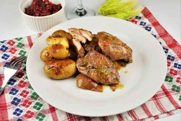 Healthy Baked Turkey Cutlets With Vegetables-Served on Plate With Baked Baby Potatoes and Beetroot Salad