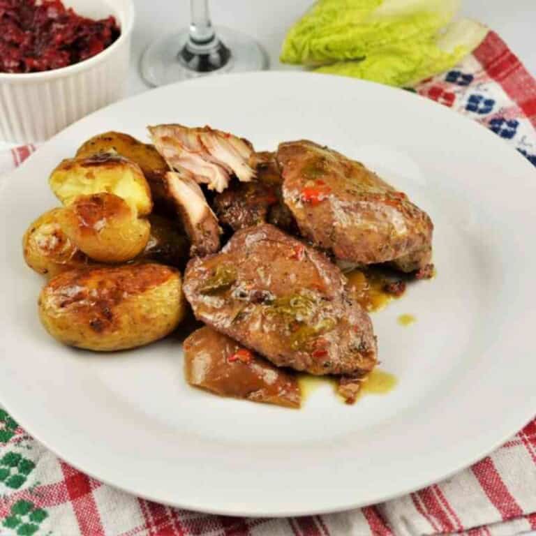 Healthy Baked Turkey Cutlets With Vegetables-Served on Plate With Baked Baby Potatoes and Beetroot Salad