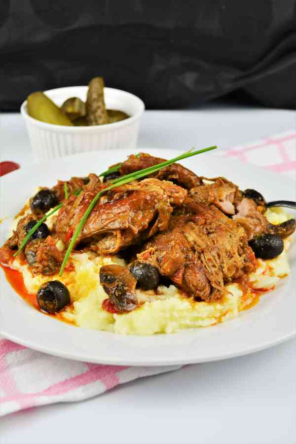 Best Turkey Cacciatore Recipe-Served on Plate With Mashed Potatoes