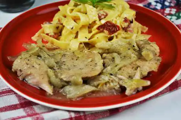 Dutch Oven Turkey Tenderloin Recipe-Served on Plate With Fresh Tagliatelle