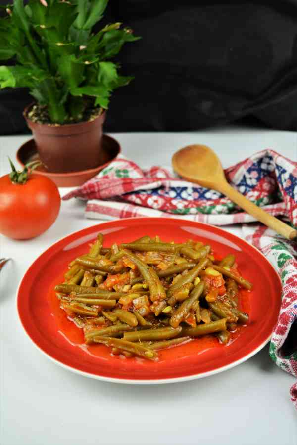 Green Beans in Tomato Sauce-Served on Plate