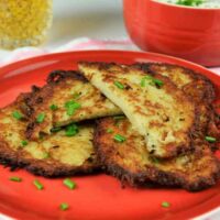 Homemade Hash Browns Recipe-Serving on Plate With Yoghurt Dip