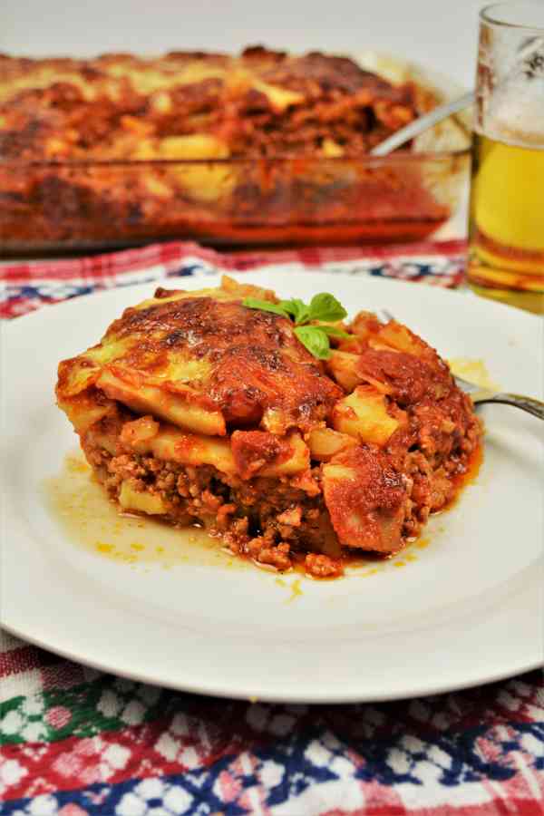 Easy Potato Moussaka Recipe-Served on Plate With a Fork