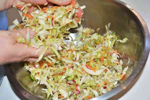 Mediterranean Cabbage Salad Recipe-Squeezed Salad in the Bowl