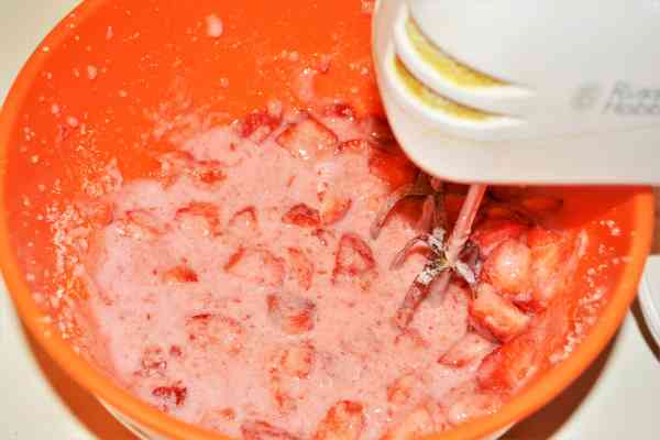 Strawberry Mousse Recipe Without Gelatin-Start Mixing Strawberry With Hand Mixer in the Bowl